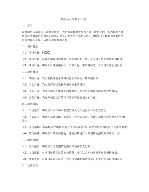 项目运营方案怎么写好