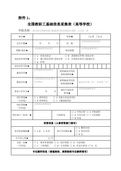 全国教职工基础信息采集表(高等学校)