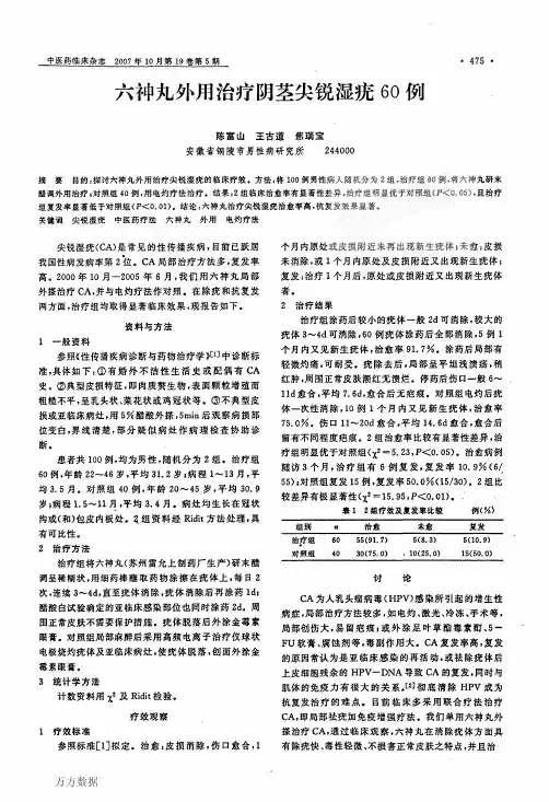 六神丸外用治疗阴茎尖锐湿疣60例