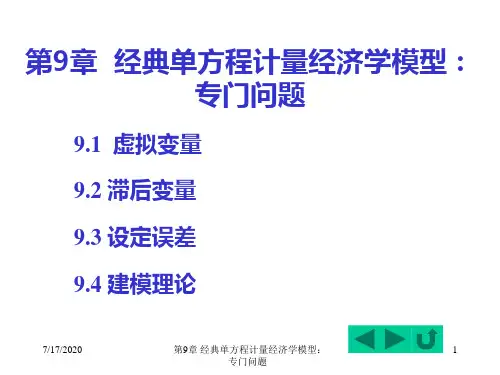 第9章 经典单方程计量经济学模型专门问题PPT课件