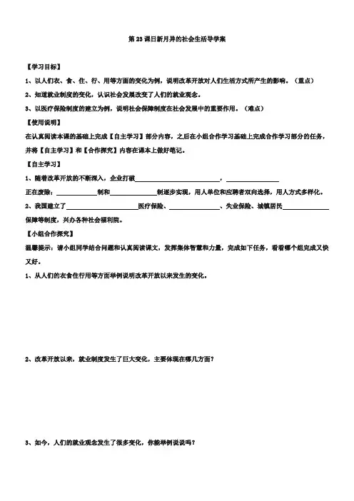【岳麓版】八年级下册：第23课《日新月异的社会生活》导学案