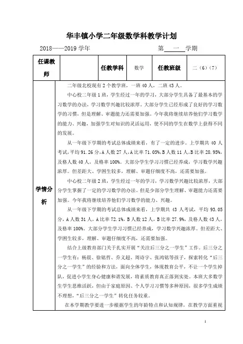 二年级上册数学计划  (2018-2019)
