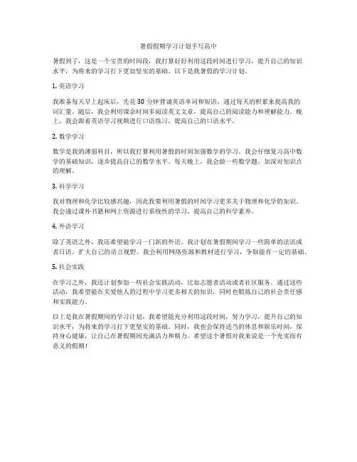暑假假期学习计划手写高中