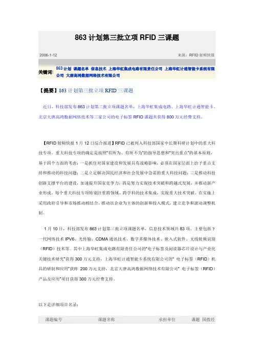 863计划第三批立项RFID三课题
