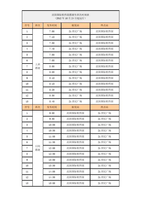 沈阳国际软件园摆渡车时刻表