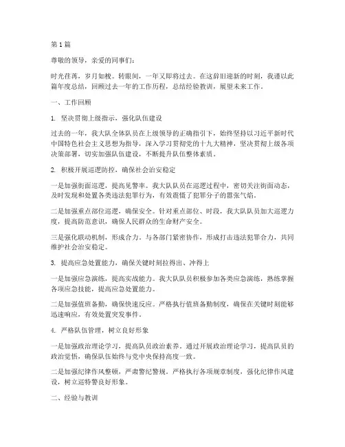 巡特警大队队员年度总结(3篇)