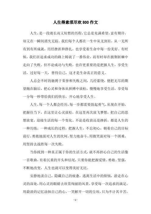 人生得意须尽欢800作文