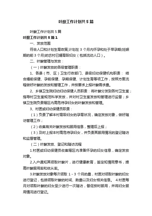叶酸工作计划共5篇
