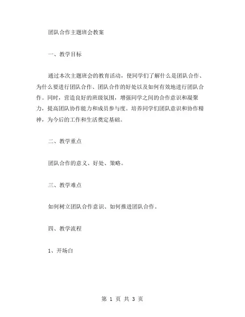 团队合作主题班会教案