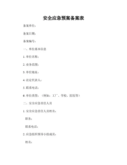 安全应急预案备案表