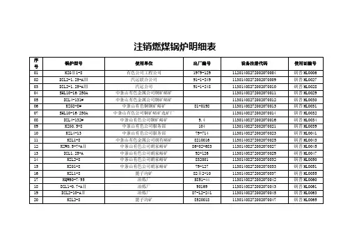 注销燃煤锅炉明细表