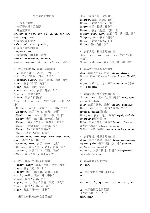 常用英语前缀后缀
