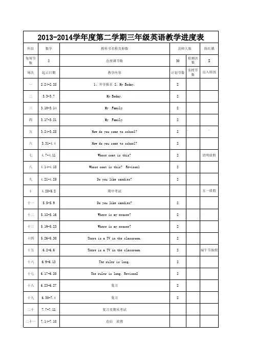 三年级英语下教学计划进度表