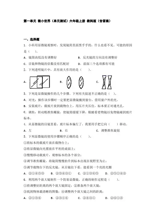 教科版小学科学六年级上册第一单元 微小世界(单元测试题)