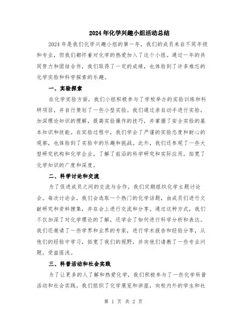 2024年化学兴趣小组活动总结