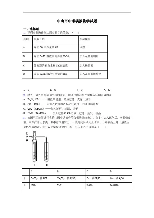 中山市中考模拟化学试题
