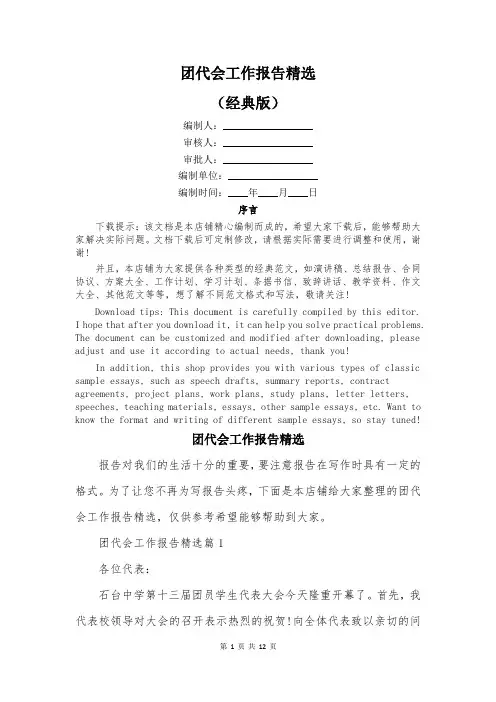 团代会工作报告精选
