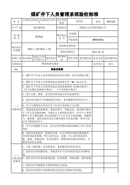 煤矿井下人员管理系统验收标准20(1)