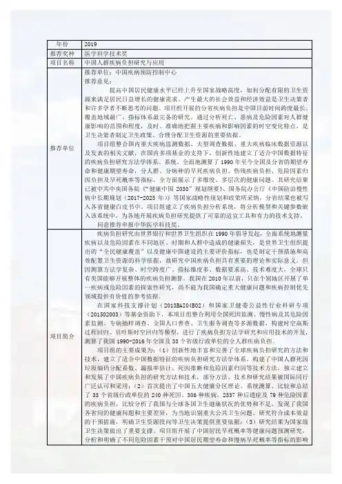 推荐单位中国疾病预防控制中心推荐意见
