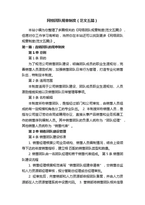 网络团队规章制度（范文五篇）