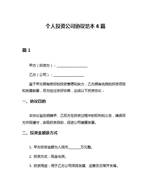 个人投资公司协议范本6篇