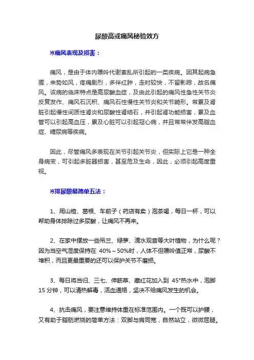 尿酸高或痛风秘验效方