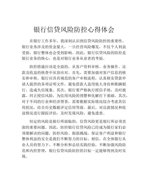 银行信贷风险防控心得体会