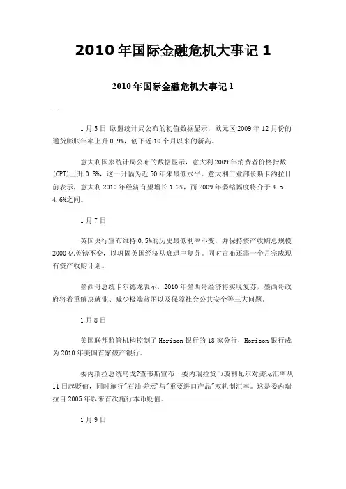 2010年国际金融危机大事记1