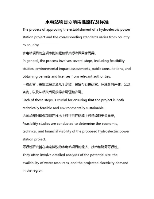 水电站项目立项审批流程及标准