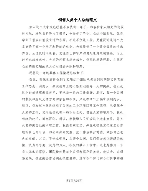 销售人员个人总结范文(7篇)