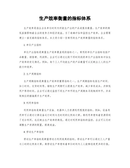 生产效率衡量的指标体系