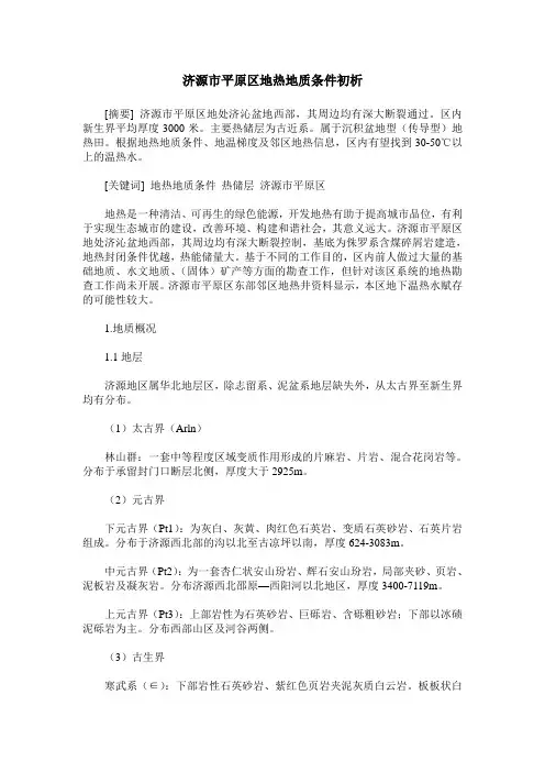 济源市平原区地热地质条件初析