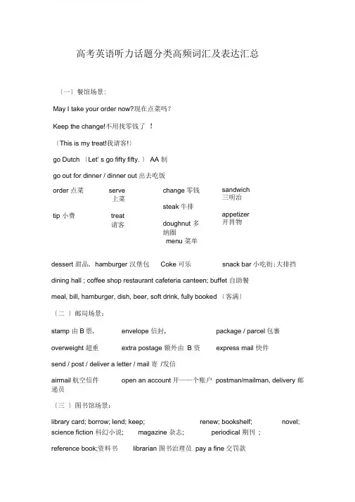 高考英语听力话题分类高频词汇