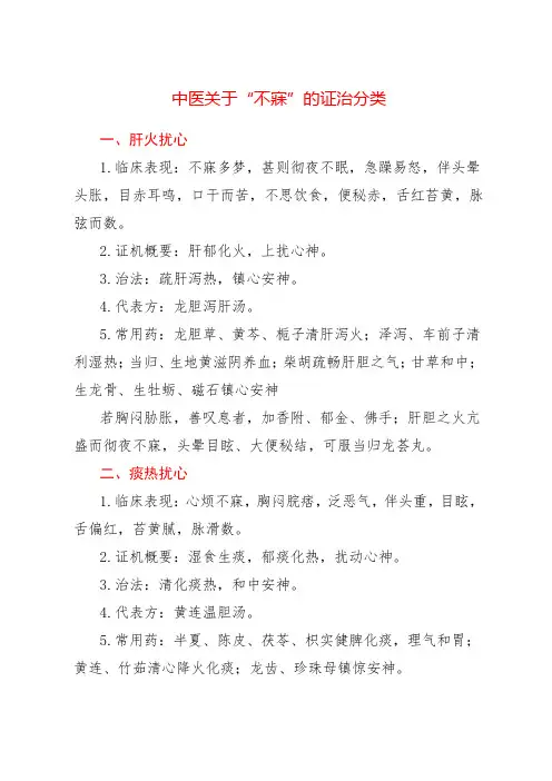 中医关于“不寐”的证治分类