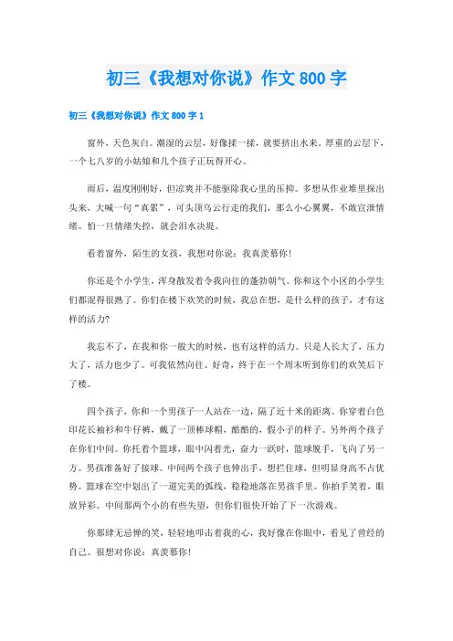 初三《我想对你说》作文800字