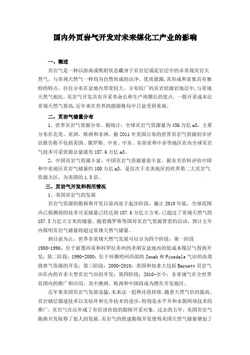 国内外页岩气开发对未来煤化工产业的影响