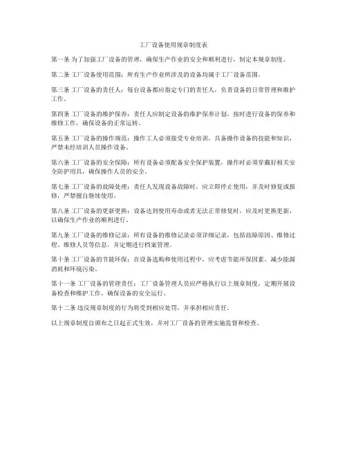 工厂设备使用规章制度表