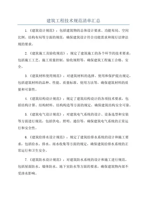 建筑工程技术规范清单汇总