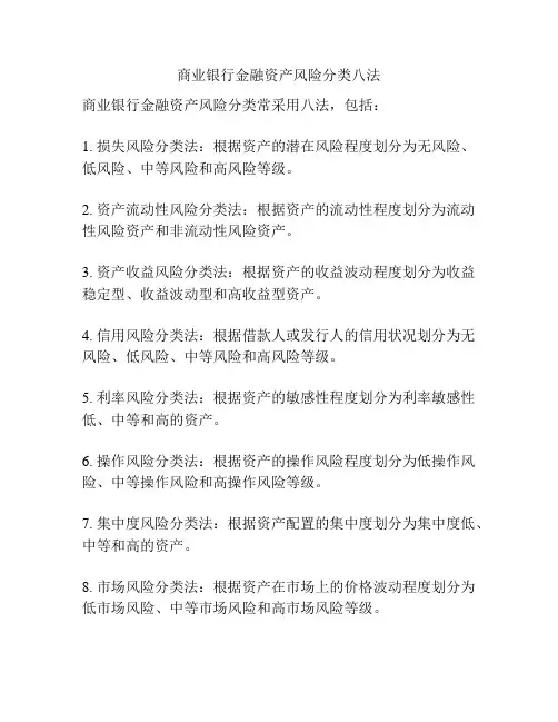 商业银行金融资产风险分类八法
