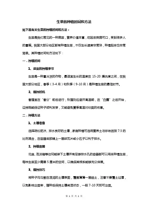 生菜的种植时间和方法