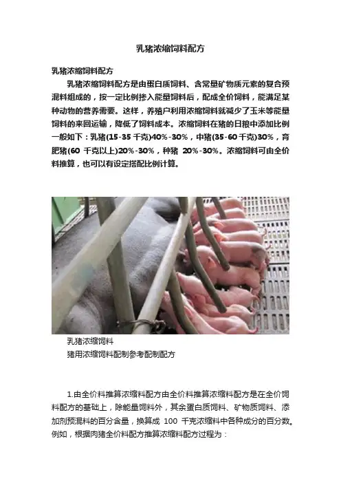乳猪浓缩饲料配方