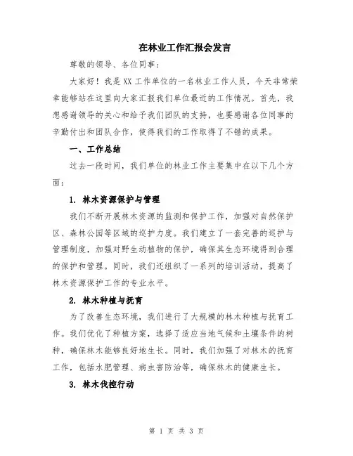 在林业工作汇报会发言