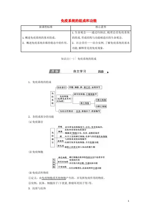 新教材高中生物第4章免疫调节第1节免疫系统的组成和功能学案新人教版选择性必修1