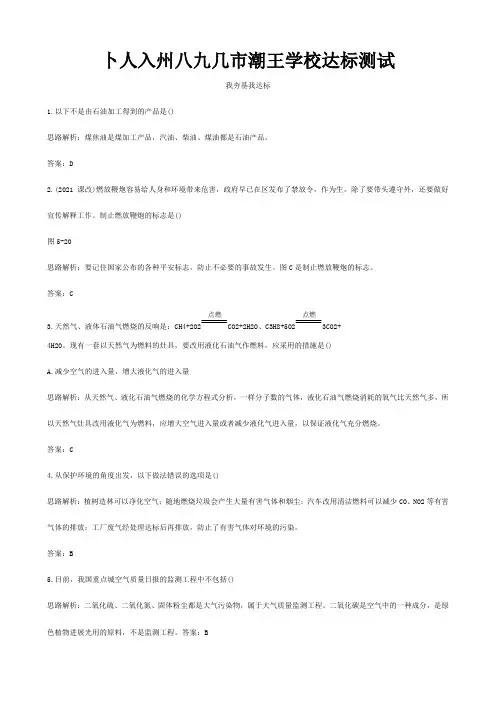 九年级化学上册 53古生物的 遗产 化石燃料达标测试  试题