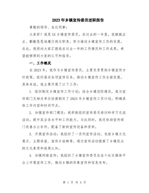 2023年乡镇宣传委员述职报告