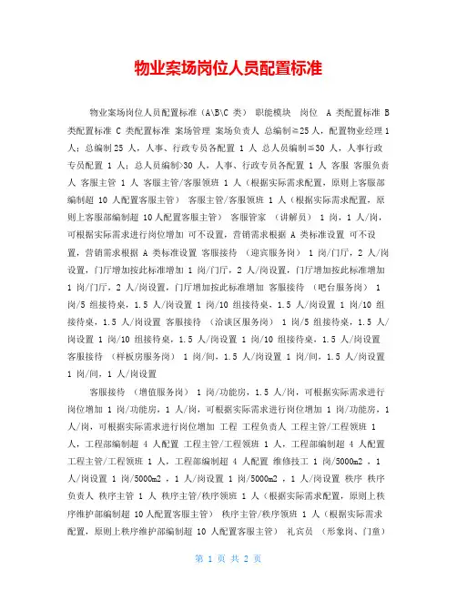 物业案场岗位人员配置标准
