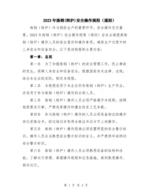 2023年炼钢(转炉)安全操作规程(通则)