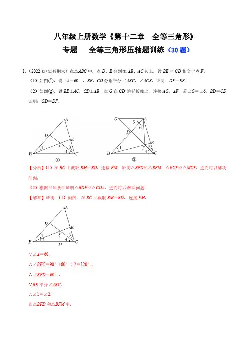 专题 全等三角形压轴题(30题)(解析版)