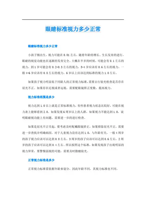 眼睛标准视力多少正常