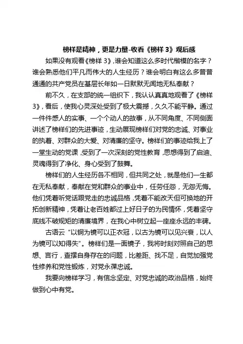 收看《榜样3》观后感 榜样是精神,更是力量